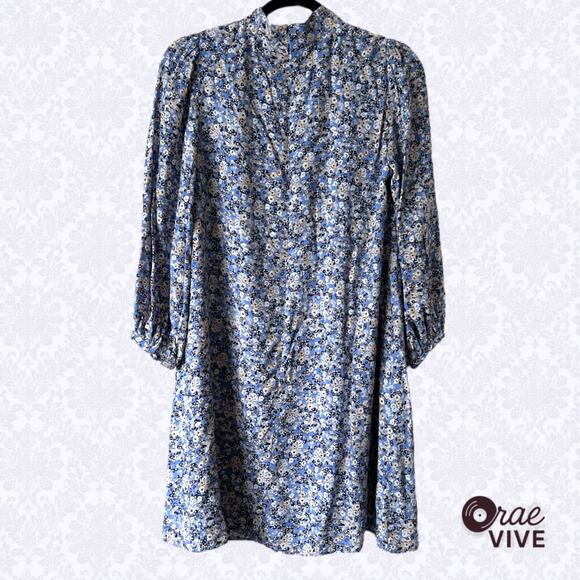 Ann Taylor Blue Floral Mock Neck Shift Dress 3/4 Sleeve Petite 2 - Picture 1 of 9